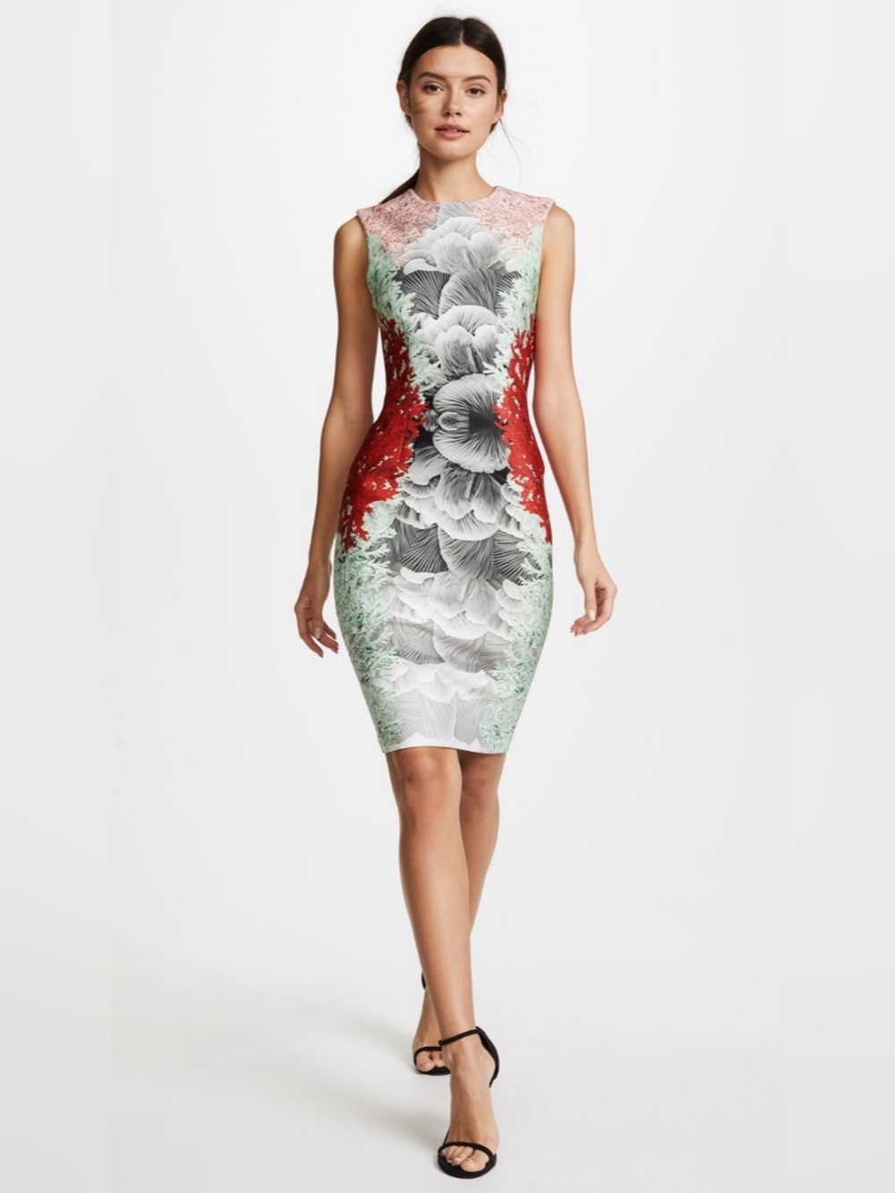 YIGAL AZROUEL • Scuba coral print sheath sleeveless dress Size 6